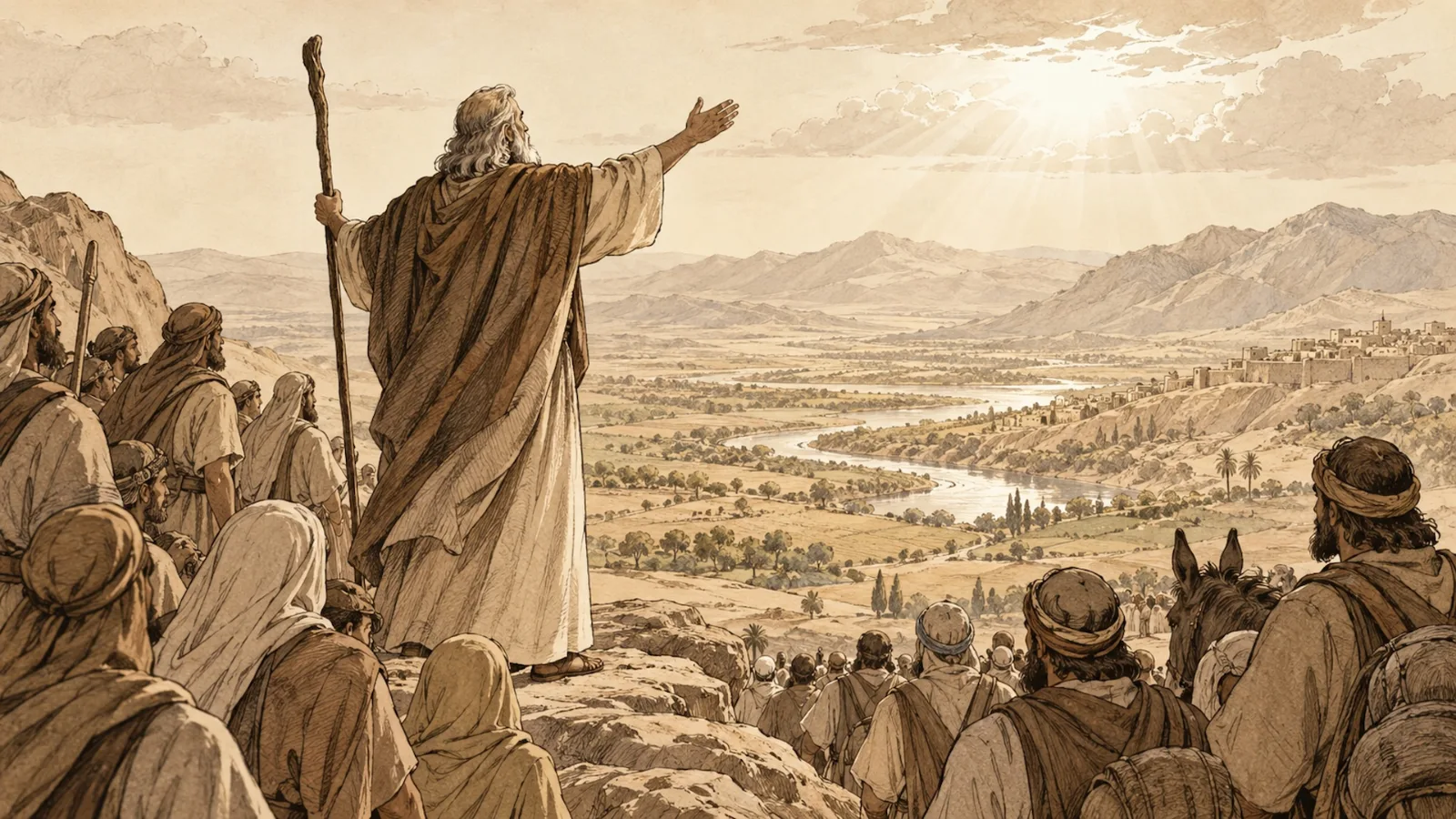 Moisés dirige suas últimas palavras ao povo de Israel nas planícies de Moabe, reafirmando a aliança, a Lei e a fidelidade a Deus. Diante da Terra Prometida, uma nova geração é chamada a lembrar, obedecer e permanecer fiel ao Senhor antes de atravessar o Jordão.
