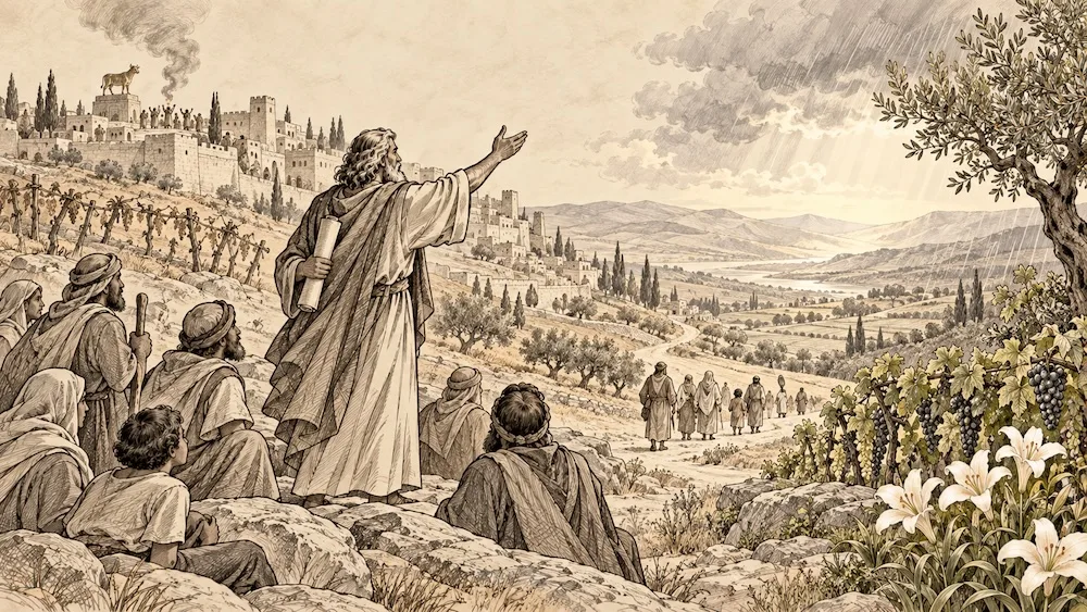 Oséias — Diante de Israel, o profeta chama o povo a abandonar a infidelidade e voltar a Deus. O caminho que conduz aos campos novamente férteis representa a promessa de perdão e cura anunciada no livro.